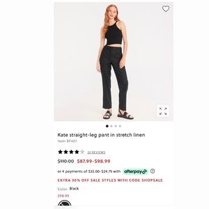 J. Crew Kate straight leg pant in stretch linen.